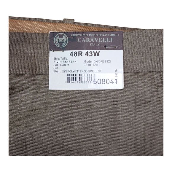 Caravelli Mens Tan Dress Pants 48R Not Hemmed Flat Front Designed In Italy - Picture 4 of 15